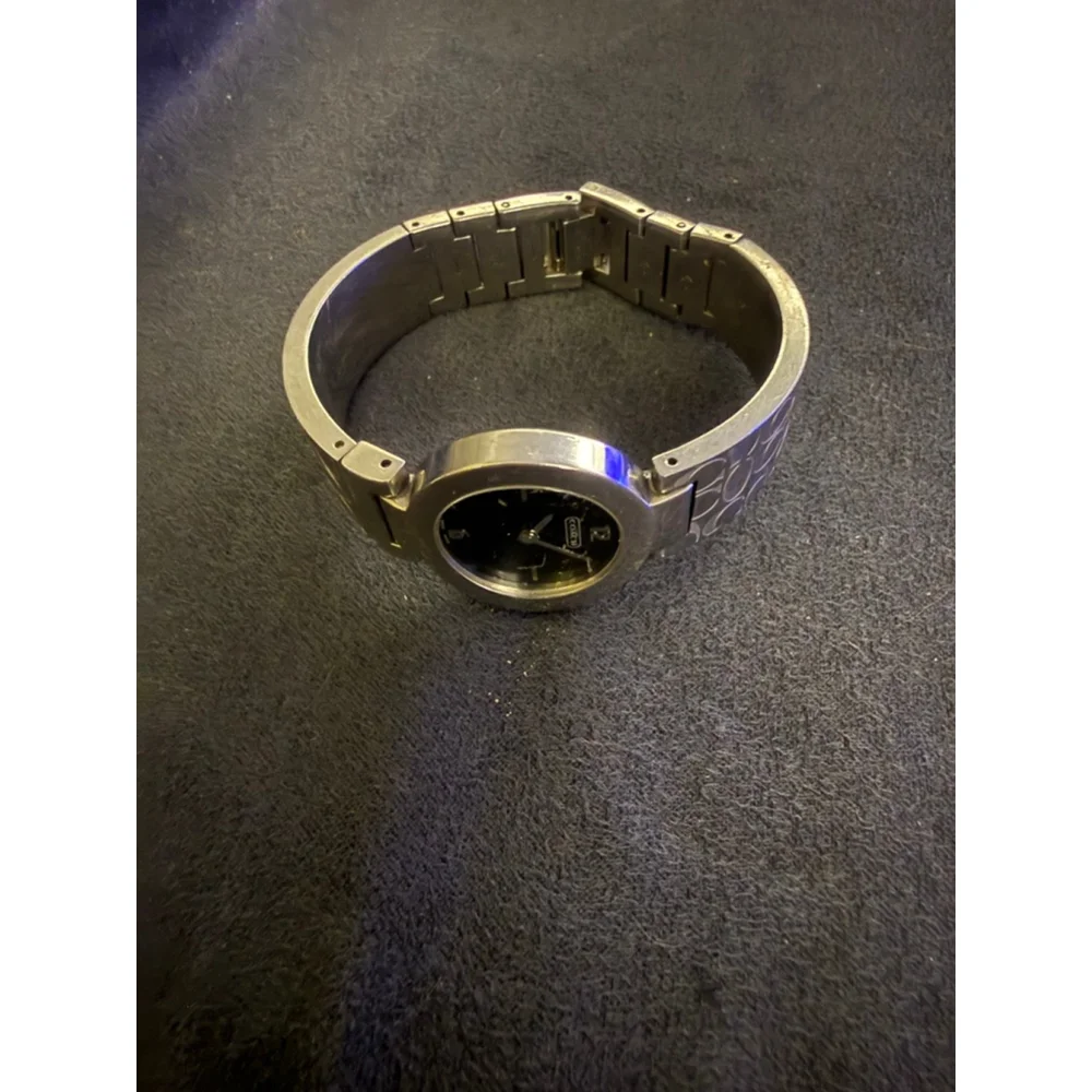 Vintage Coach Arden Bangle Watch Black Dial CC Signature Print Model 0185